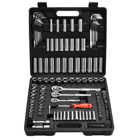 Socket Set, 149 Pieces, 3/8 & 1/4 & 1/2 inch Drive Socket and Ratchet Set, SAE and Metric, Deep and Shallow, Mechanic Tool Kit with Bits, Accesso
