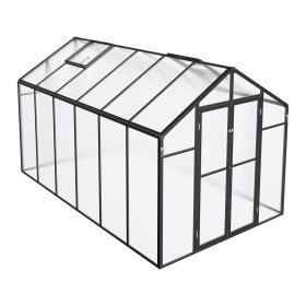 Polycarbonate Greenhouse, 8 x 12 Ft, Outdoor Greenhouse with 2 Vent Windows, Pavilion Styled Greenhouse with Hinged Door